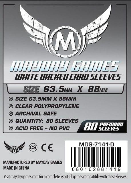 Gray and white matte card sleeve 63.5x88mm Mayday Games White Backed C GALA Board Games Gray and white matte card sleeve 63.5x88mm Mayday Games White Backed C GALA Board Games